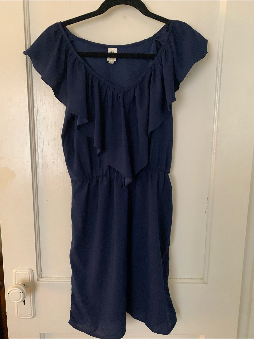 Women's Ruffle-Front Midi Dress in Navy